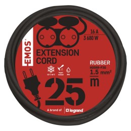 Pikendusjuhe 25 m / 2 pistikupesa / must / kummist / 250 V / 1,5 mm2