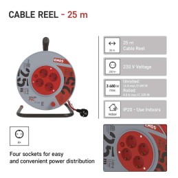 PVC prailginimo laidas ant ritės, 4 lizdai, 25 m, 1,5 mm2 SCHUKO