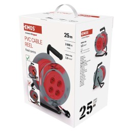 PVC pikendusjuhe trumlil fikseeritud 4 pistikupesa. 25 m. 1,5 mm2 SCH.