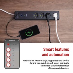 Smart extension cord 2 m / 4 sockets / switch / with USB / white-black / PVC / 1.5 mm2