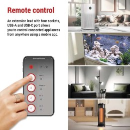 Умный удлинитель 2 м / 4 розетки / выключатель / с USB / бело-черный / ПВХ / 1,5 мм2