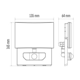 LED Floodlight TAMBO with motion sensor, 20W, black, neutral white