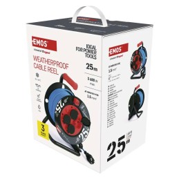 Ilmastiku- ja veekindel pikendusjuhe trumlil 25 m / 4 pistikupesa / sinine / PVC / 230 V / 1,5 mm2