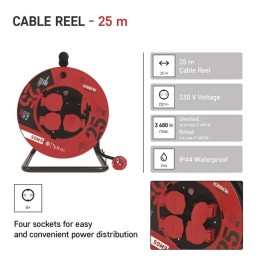 Kummist pikendusjuhe trumlil 4 pistikupesa. 25 m. 2,5 mm2