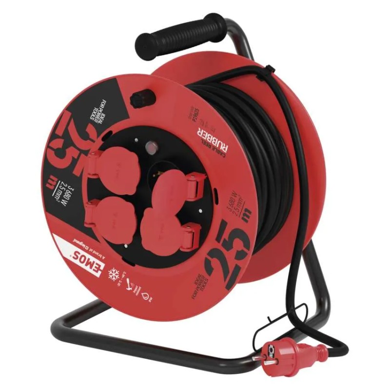 Kummist pikendusjuhe trumlil 4 pistikupesa. 25 m. 2,5 mm2