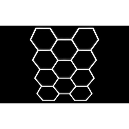 LED Hexagon šviestuvas garažui 460 W, 6500K, 11 segmentų, 419×301 cm