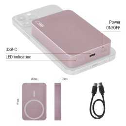 Портативная зарядка 20 Вт + беспроводная + MagSafe mini 10000 мАч PD, розовый