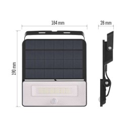 Saulės energija maitinamas LED prožektorius-sodo šviestuvas Solo su PIR jutikliu, 1600 lm, neutralios spalvos, juodas