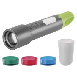 Įkraunamas žibintuvėlis, 600 lm, 1200 mAh, įvairių spalvų šviesa