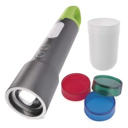 Įkraunamas žibintuvėlis, 600 lm, 1200 mAh, įvairių spalvų šviesa