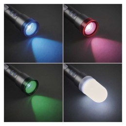 Įkraunamas žibintuvėlis, 600 lm, 1200 mAh, įvairių spalvų šviesa