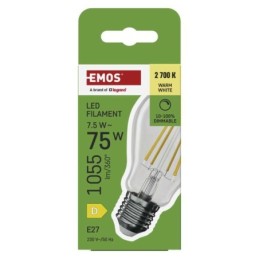 LED pirn Filament A60 / E27 / 7.5 W (75 W) / 1 055 lm / soe valge / dimmerdatav
