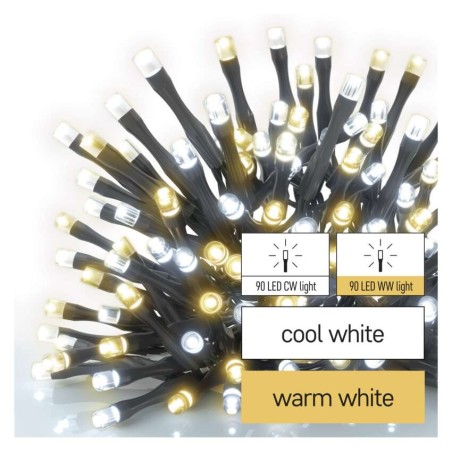 18-metre LED Christmas light string, for outdoor and indoor use, 90 warm white/90 cool white, with timer