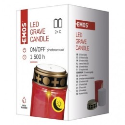 LED cemetery candle red, 2x C, outdoor and indoor, warm white, photosensor