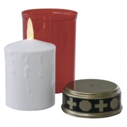 LED cemetery candle red, 2x C, outdoor and indoor, warm white, photosensor