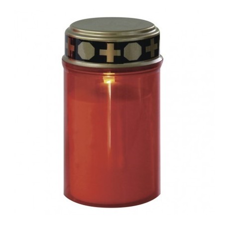 LED cemetery candle red, 2x C, outdoor and indoor, warm white, photosensor