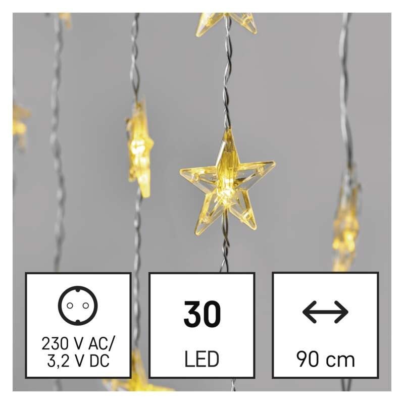 LED Christmas curtain - stars, 120x90 cm, outdoor and indoor, warm white, timer