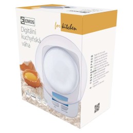 Virtuvės svarstyklės skaitmeninės su dubeniu 5 kg baltos EMOS