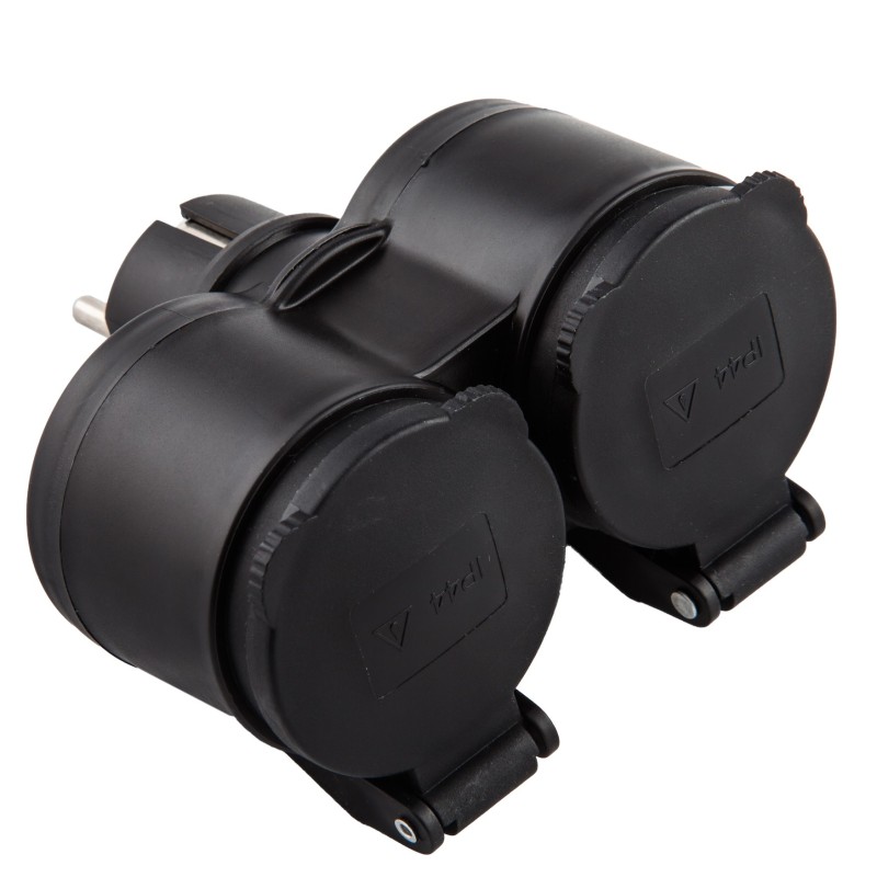 Розетка с крышкой 2x IP44 черная