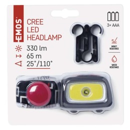 CREE LED + COB LED headlamp with SOS whistle 330lm, 65m, 3×AAA