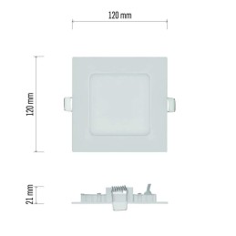 LED panelė, įmontuojama, 120x120, 7 W, 480 LM, IP40/IP20, neutrali balta W