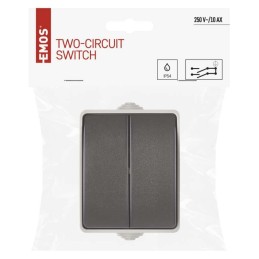 External wall switch Emos two way IP54 grey