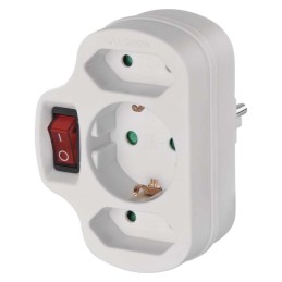 Universal socket 2+1, with switch, white SCHUKO