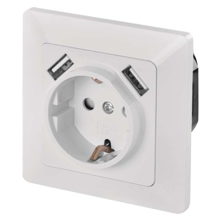 Pistikupesa 2,1A 2xUSB-ga, SCHUKO, valge