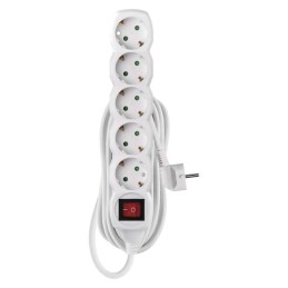 Jatkojohto kytkimellä 16A 5 pistorasia 5m. valkoinen
