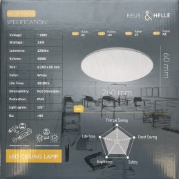 LED lubų šviestuvas 13 W, 1280 Lm, 260x60 mm