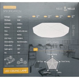 LED lubų šviestuvas 16 W, 1650 Lm, 345x60 mm, Diamond