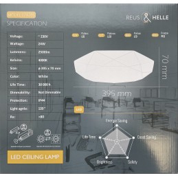 LED lubų šviestuvas 24 W, 2500 Lm, 395x70 mm, Diamond