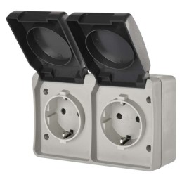 Socket 2x, surface mounted, with cover IP44