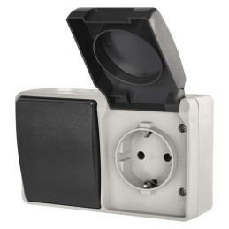 Socket and switch with cover, surface mounted IP44