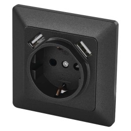 Socket + 2x USB 2,1A, SCHUKO, built-in, anthracite