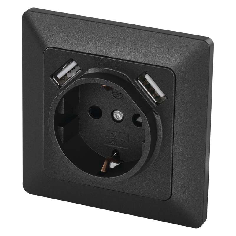 Socket + 2x USB 2,1A, SCHUKO, built-in, anthracite