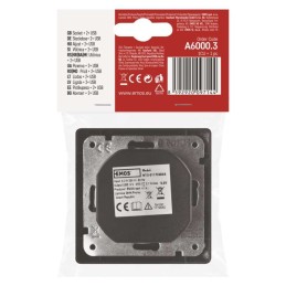 Pistorasia + 2x USB 2,1A, SCHUKO, sisäänrakennettu, antrasiitti