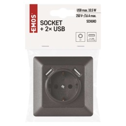 Розетка + 2x USB 2,1A, SCHUKO, встроенная, антрацит