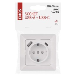 Socket USB A + USB C, white