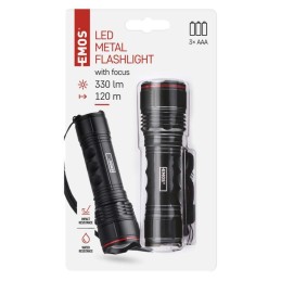 Metal LED flashlight EMOS 330 lm, 3×AAA, FOCUS