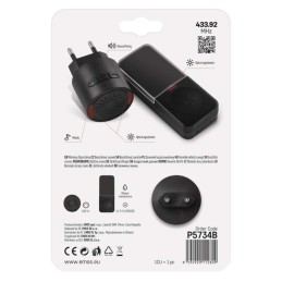 Belaidis durų skambutis su 150 m kištukine lizda, juodas