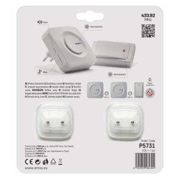 Belaidis durų skambutis, 2 vnt., 230 V, be baterijų mygtukas