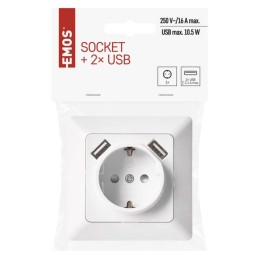 2.1A lizdas su 2xUSB, SCHUKO, baltas