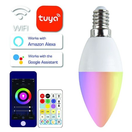 Светодиодная лампочка с дистанционным управлением TUYA WiFi E14 5W 400LM RGB DIM CCT свеча