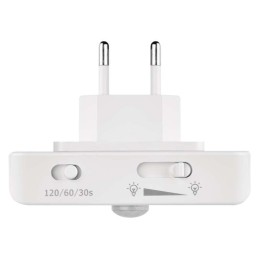 Yövalo/ yölamppu LED himmennettävä pistokkeellinen PIR-ajastin