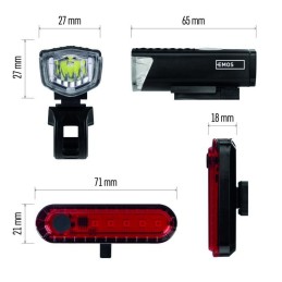Rechargeable LED bicycle front and rear light 90Lm