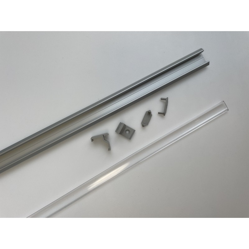 LED juostos kampinis profilis C, komplektas, skaidrus dangtelis, 1 m