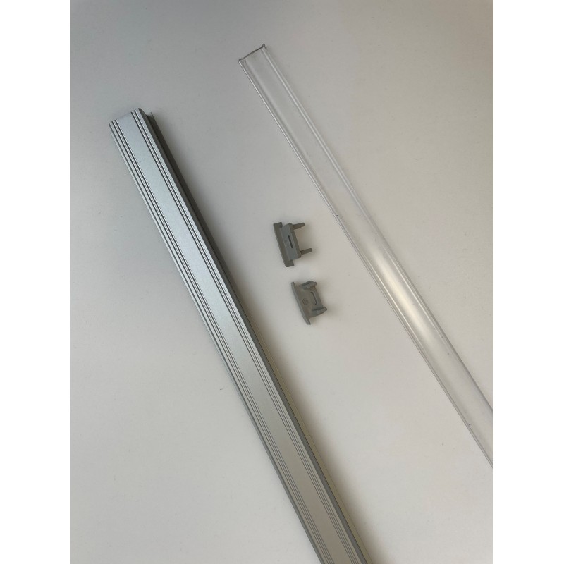 LED juostos profilis B sidabrinis, komplektas, skaidrus dangtelis, 1 m