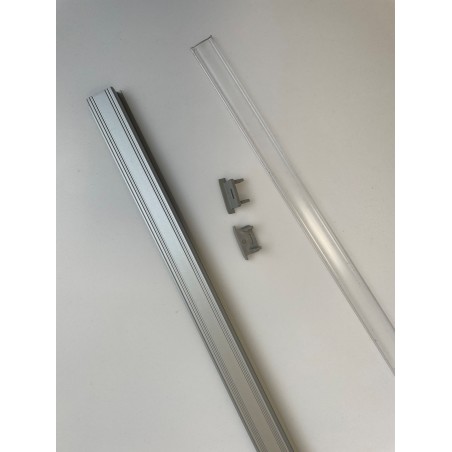 LED juostos profilis B sidabrinis, komplektas, skaidrus dangtelis, 1 m