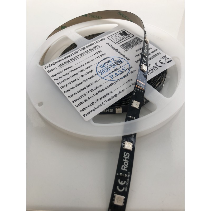 LED juosta PROFI, 7,2 W/m, RGB, 12 V, juoda